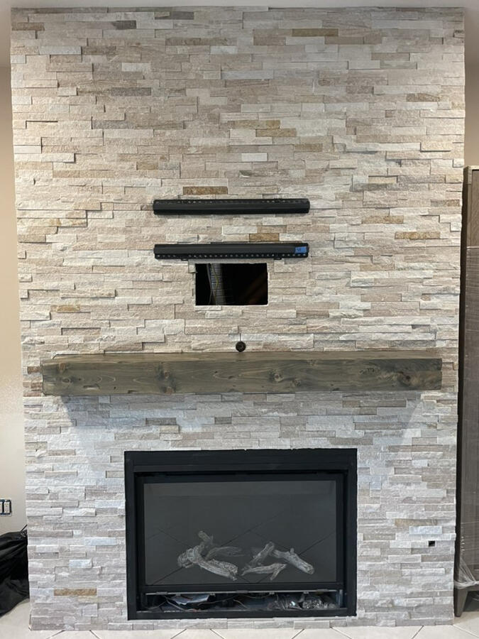 Stacked Stone fireplace