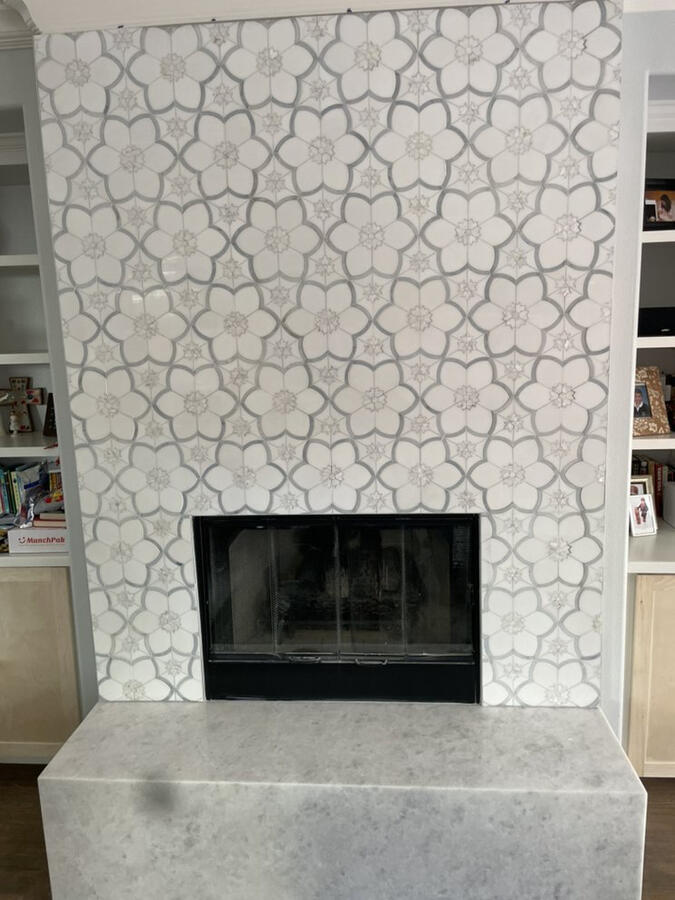 Marble mosaic Fireplace Walls/ Granite hearth